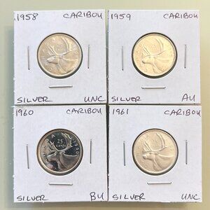 Canada 1958, 1959, 1960 & 1961 Silver 25¢ Quarters! 4 coins total